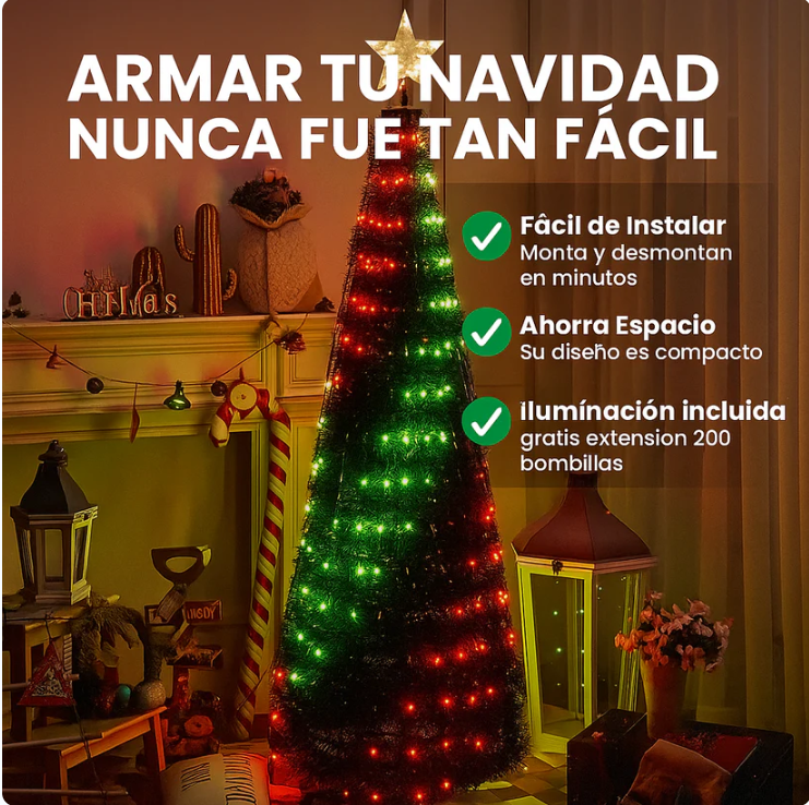 Árbol Navideño Plegable 1.50m + Extensión de luces 200 bombillos GRATIS [BlackFriday]